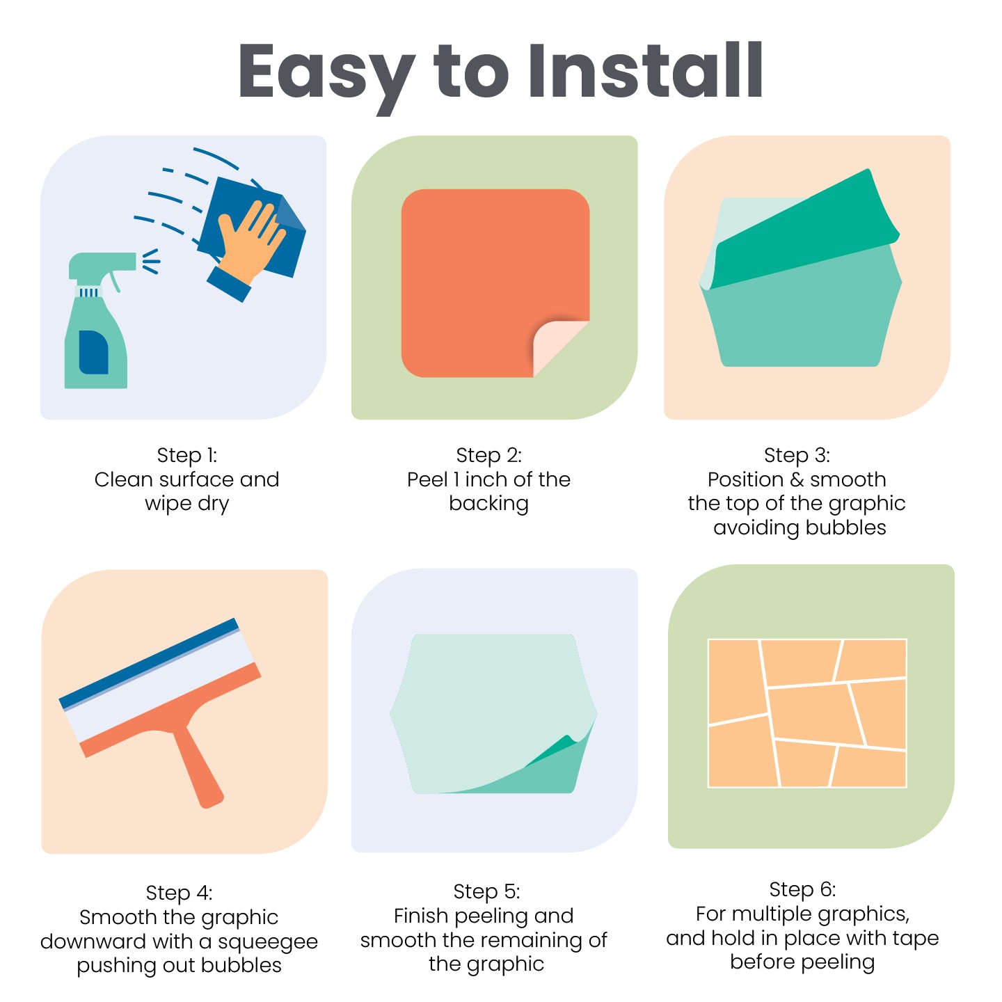 Step-by-step guide on how to install a graphic with icons and text.